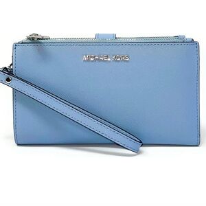 Authentic Michael Kors Jet Set Travel Double Zip Wristlet Wallet in Blue